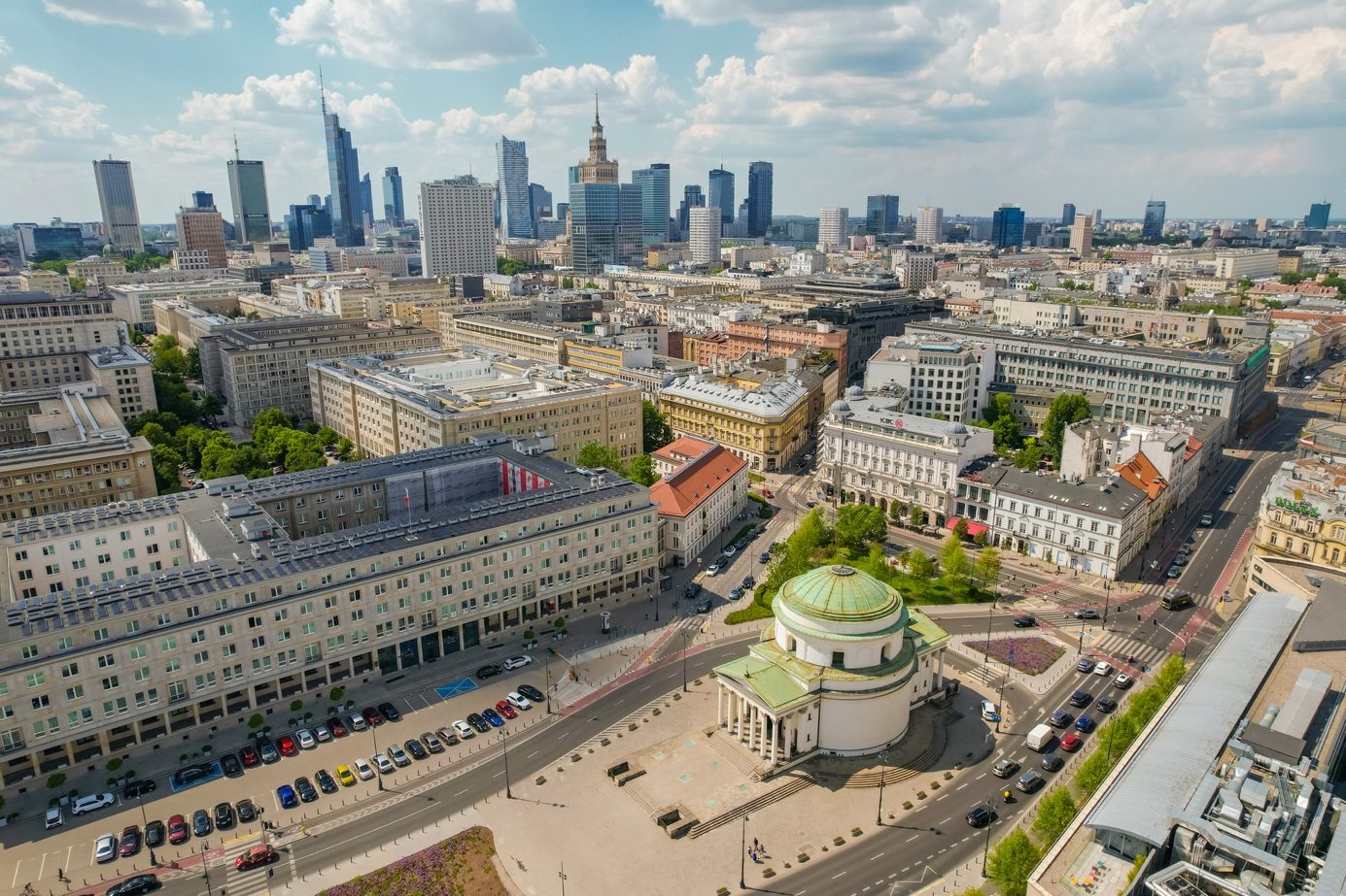 Śródmieście Południowe z lotu ptaka, kościół świętego Aleksandra i panorama centrum